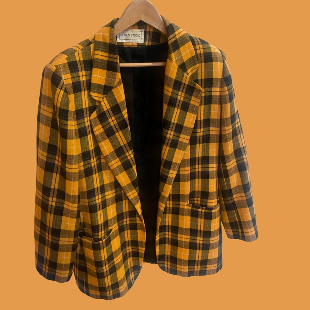 Vintage Jones Studio Plaid Blazer | Yellow Check Wool